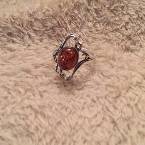 Silver ring with Amber Stone Size 8
